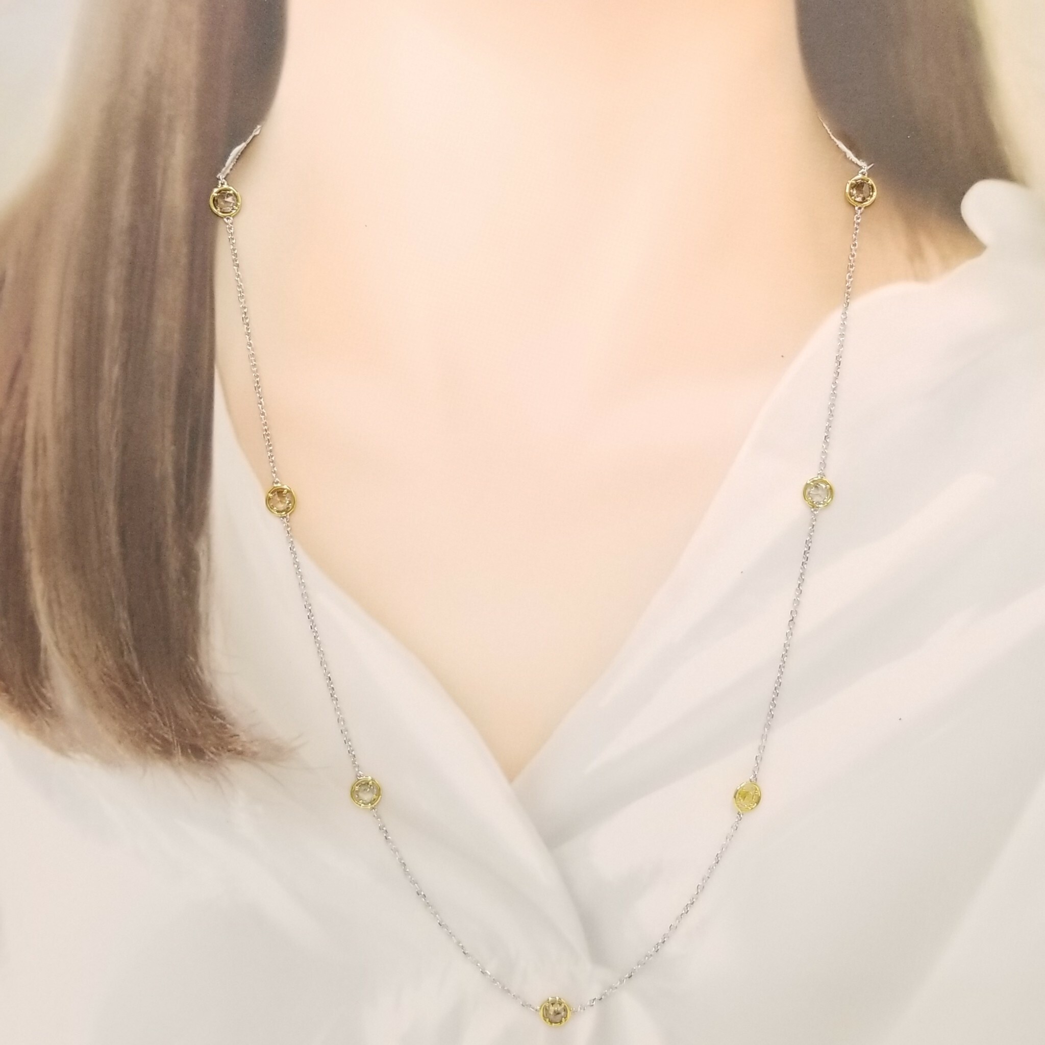 18K Gold 2.65ct Light Brown Diamond Necklace