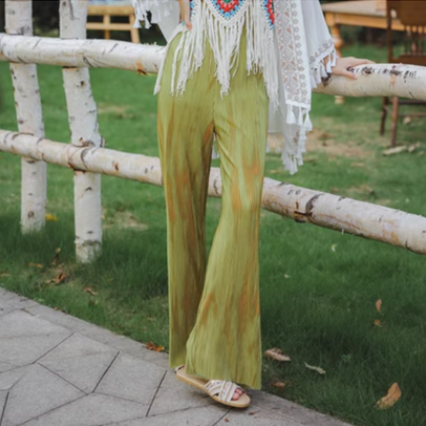 Ice silk high-rise pleated wide-leg pants