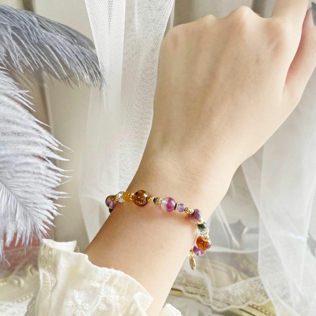 ☽◌*matisse的海岸／黃沙佛萊、蜜桃螢石、琥珀、彩碧璽、切面紫龍晶