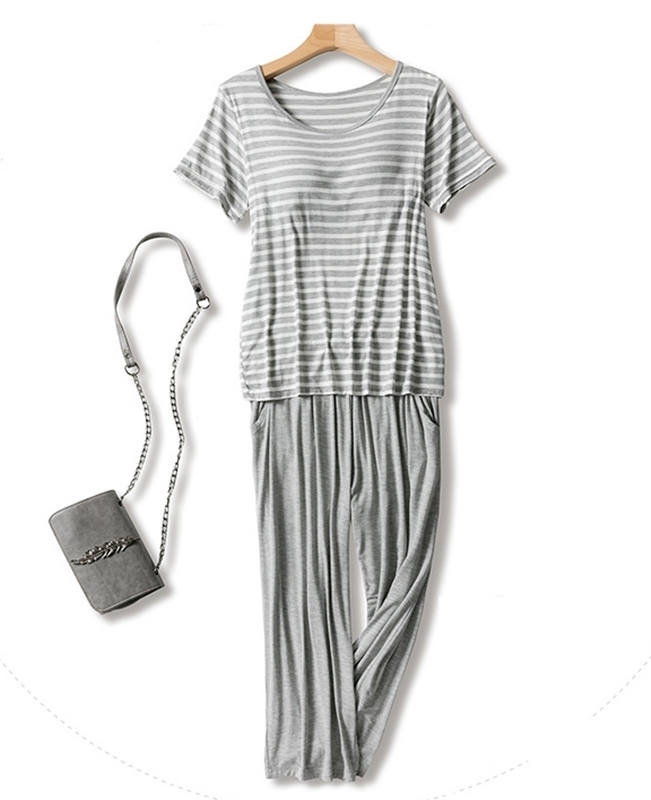 莫代爾條紋Bra長褲套裝 四色