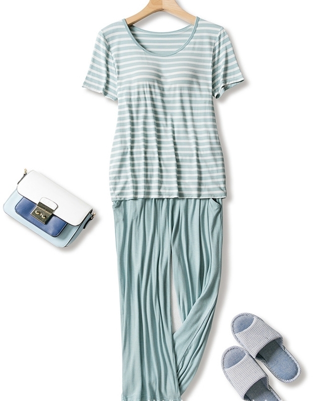 莫代爾條紋Bra長褲套裝 四色