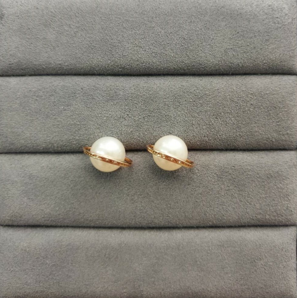14K Rose Gold Saturn Pearl Diamond Earrings