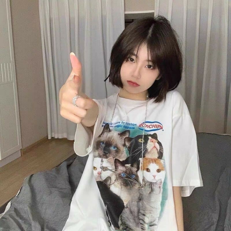 100%韓國韓版小眾品牌MCnCHIPs 可愛貓咪數碼短袖 T恤 短袖 短T
