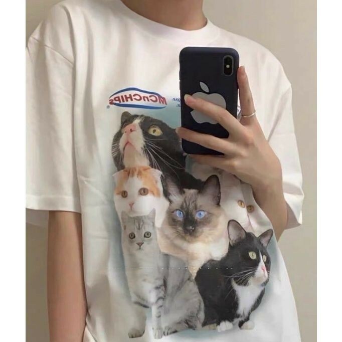 100%韓國韓版小眾品牌MCnCHIPs 可愛貓咪數碼短袖 T恤 短袖 短T