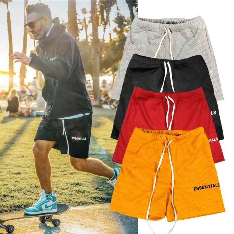 [輕薄款]FEAR OF GOD FOG ESSENTIALS網眼雙層字母短褲 運動褲 籃球褲