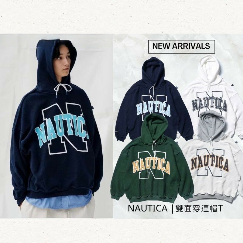Nautica 日系CITY BOY風格 雙面兩穿 字母塗鴉 長袖 大學T 帽T 連帽T