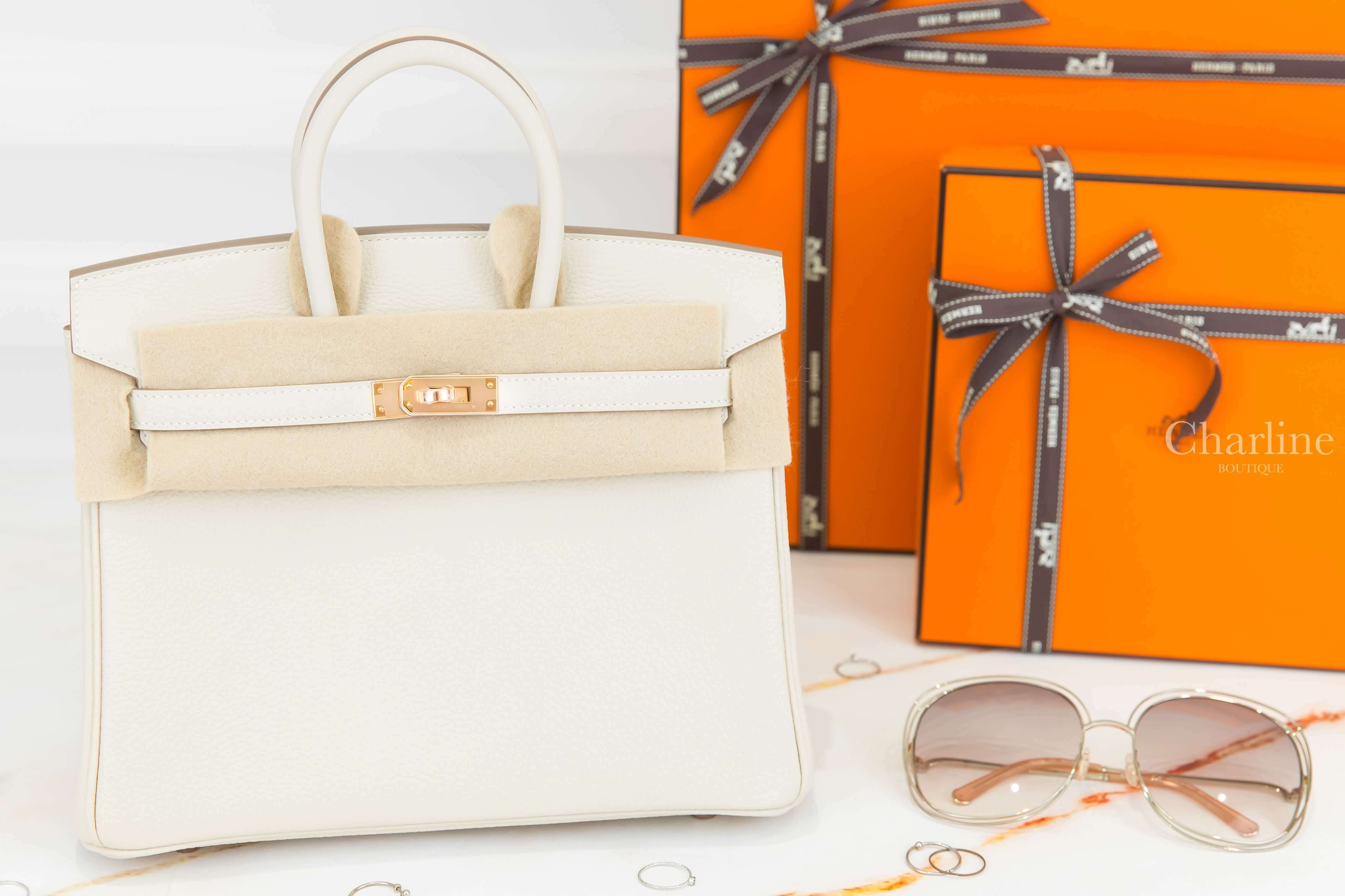Hermès Birkin 25cm 10 Craie Togo 奶昔白玫瑰金釦鉑金包