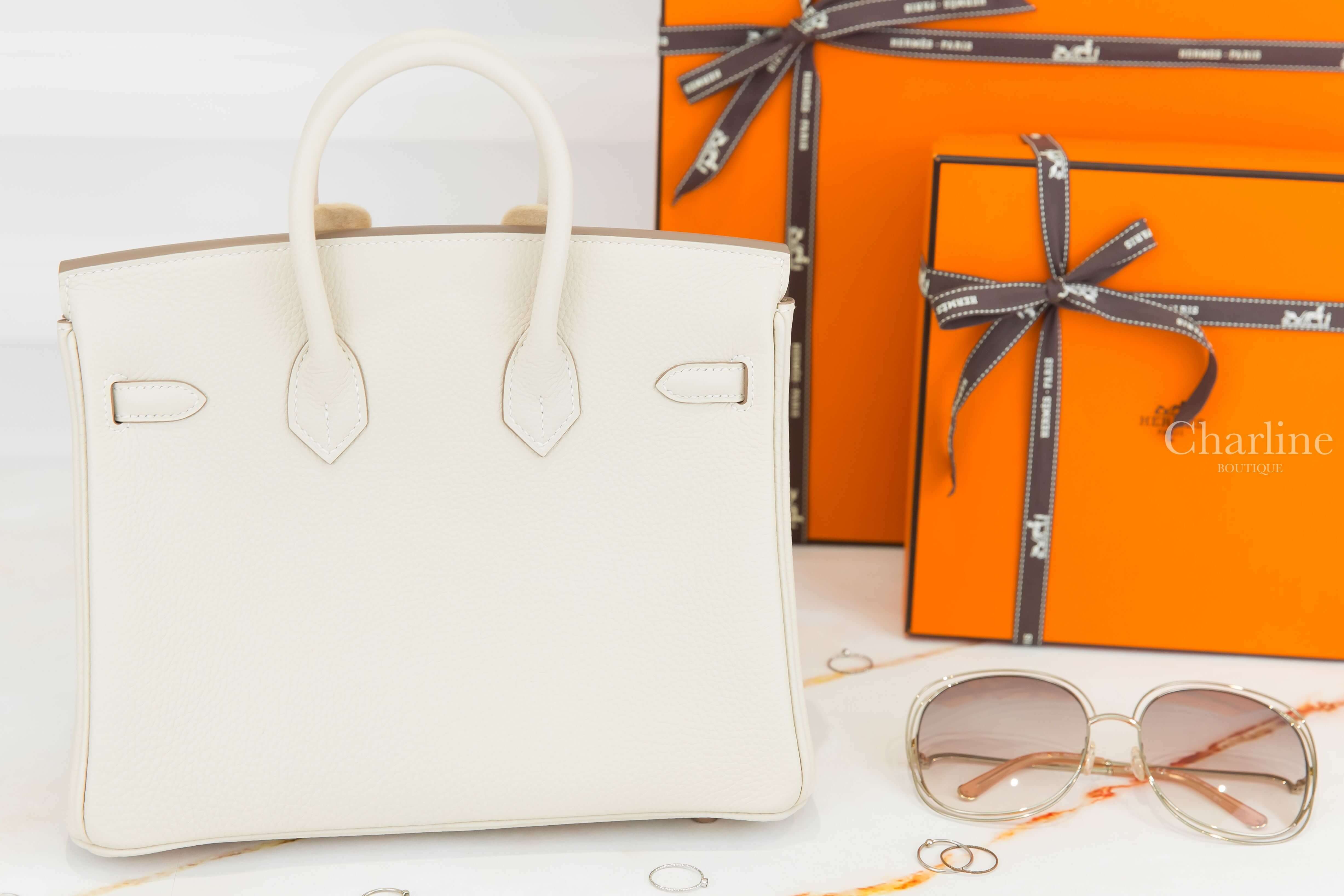 Hermès Birkin 25cm 10 Craie Togo U刻奶昔白玫瑰金釦鉑金包-Charline Boutique 精品代購