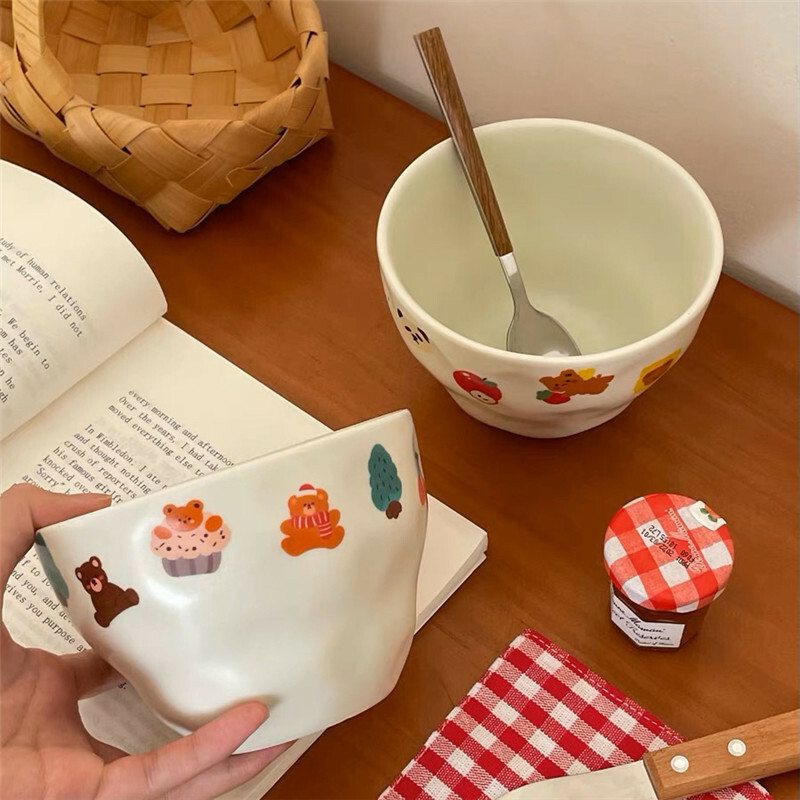 《2810》可愛櫻桃鴨子小熊陶瓷餐碗