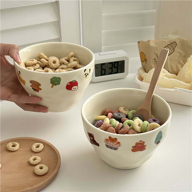 《2810》可愛櫻桃鴨子小熊陶瓷餐碗