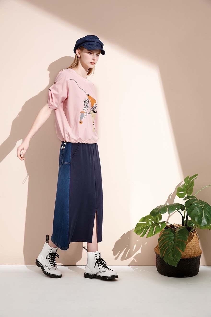 韓系時尚潮風牛仔拼接顯瘦修身長裙S6701