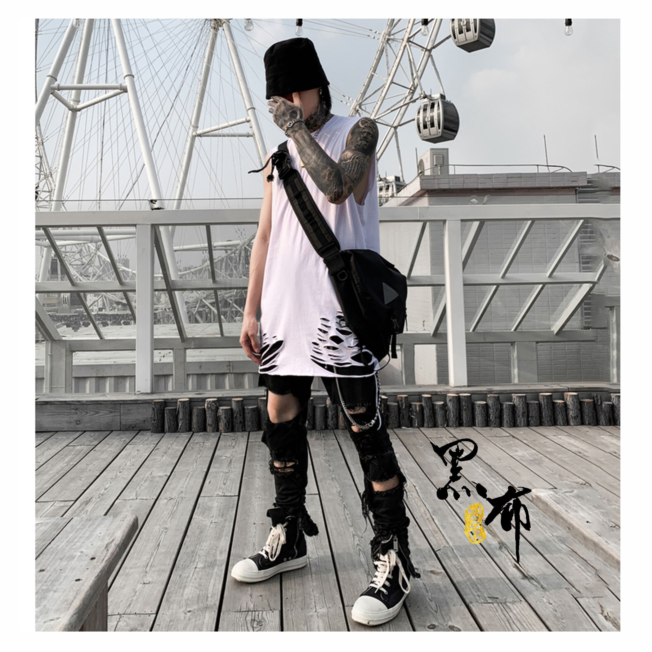 破-刮破下擺無袖長版打底衫(2色)