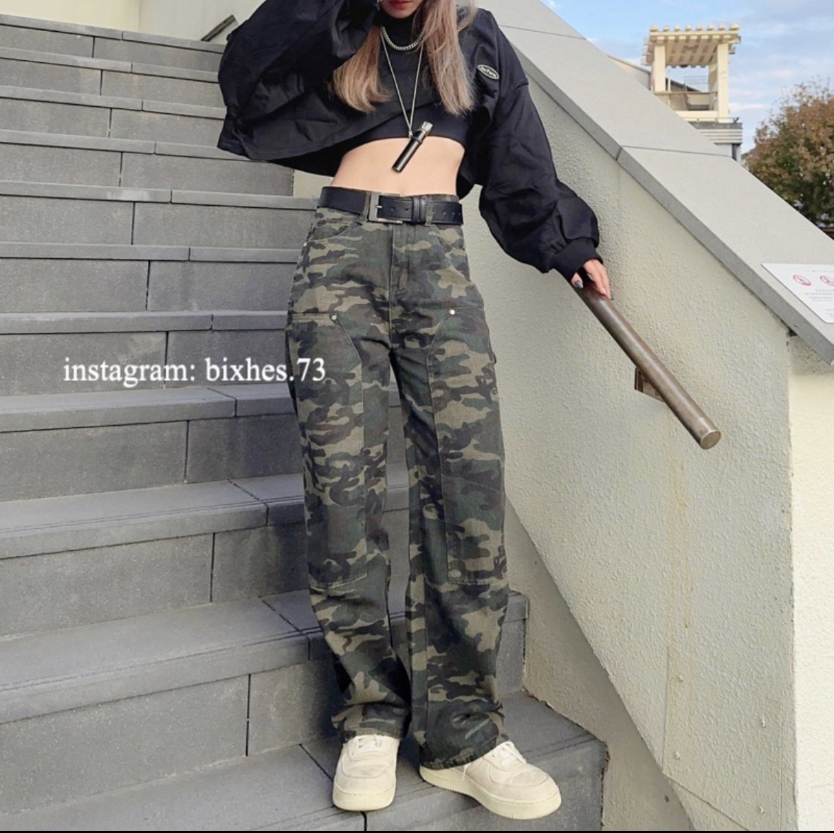 迷彩挺版牛仔褲(E00017)