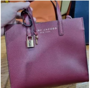 [S] MARC JACOBS MINI GRIND COATED LEATHER TOTE,BURGUNDY RED,(FINAL SALE), SMJ138 (SMJ138)