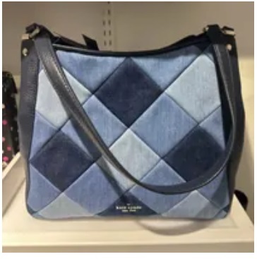 [S] KATE SPADE KA642 LEILA DENIM PATCHWORK MEDIUM TRIPLE COMPARTMENT SHOULDER BAG,BLUE MULTI, 196021217104 (SKS701)