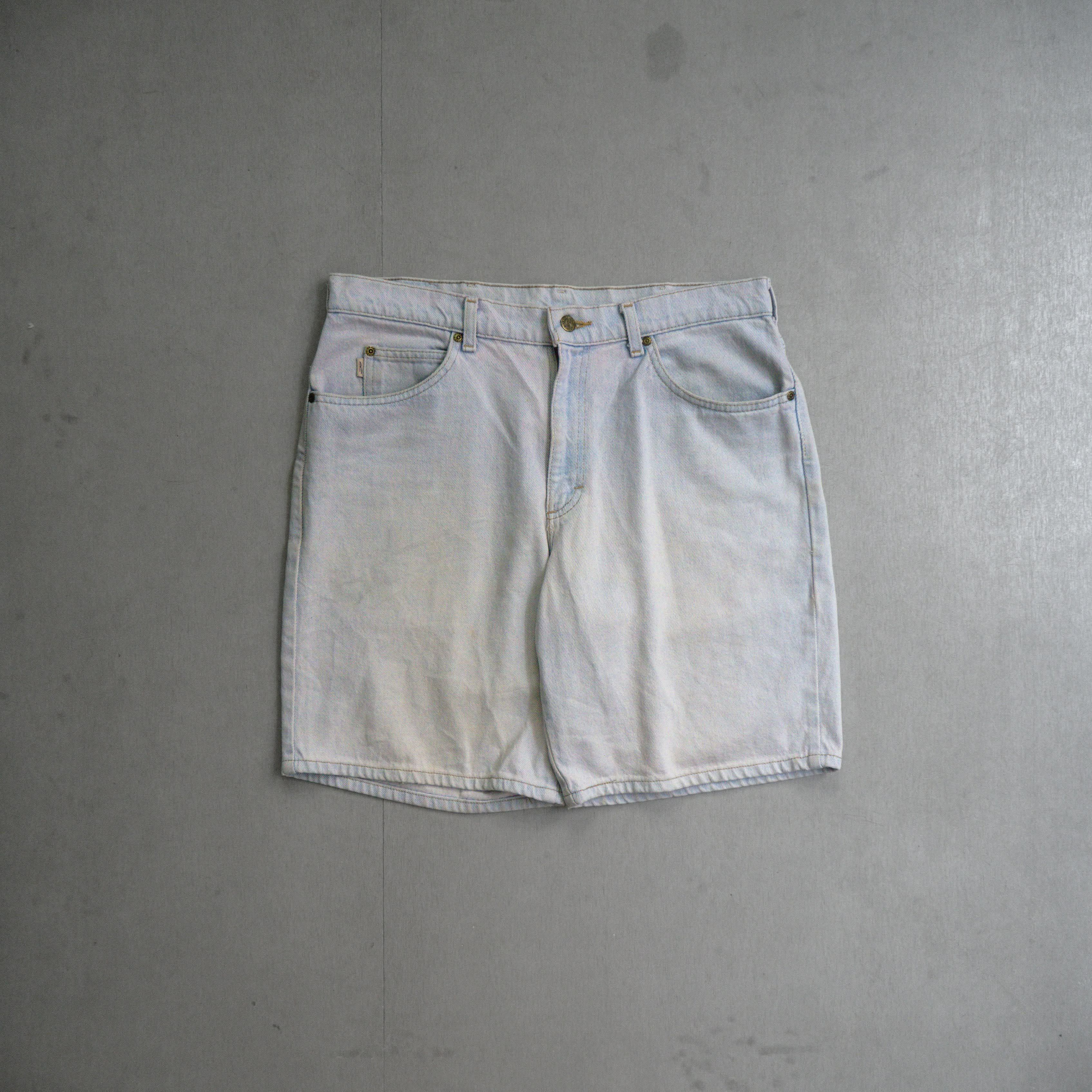 VINTAGE DENIM SHORTS JORTS 美國 淺藍 刷白 拉鍊 牛仔 丹寧 短褲