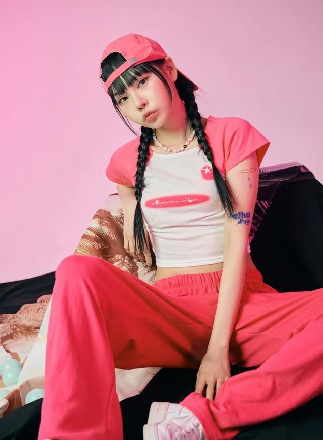 🇰🇷韓國 多巴胺 拼色 星星 短版 上衣