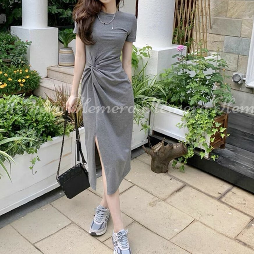 DR23S0764 棉質扭結休閒開叉連身裙