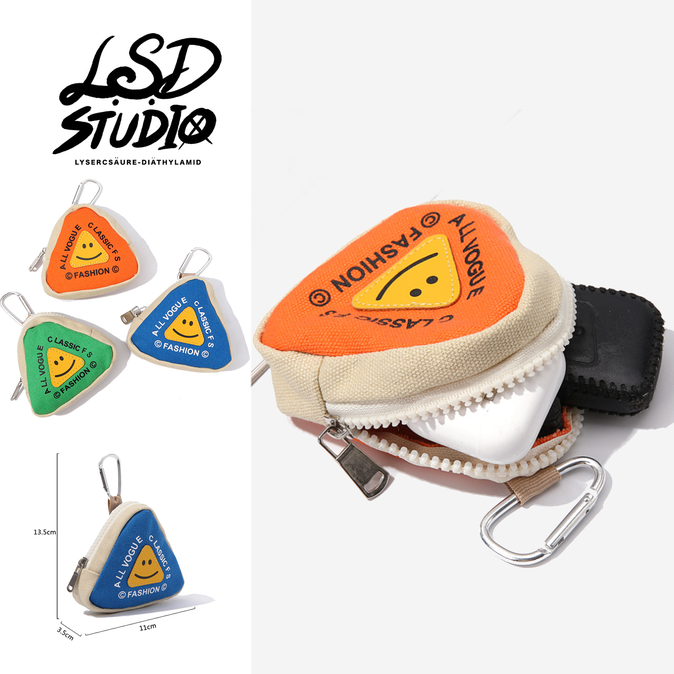 【SWMAY004】三角笑臉皮標設計零錢包耳機包