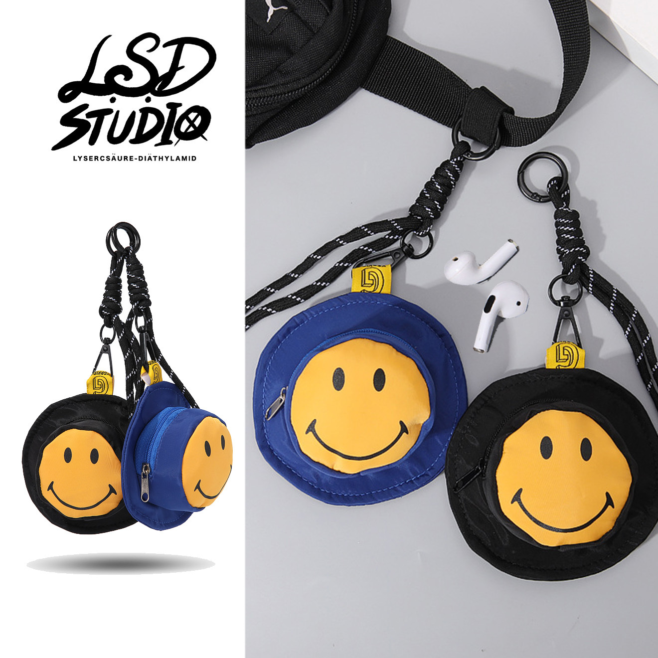 【SWMAY005】笑臉漁夫帽造型零錢包/耳機包