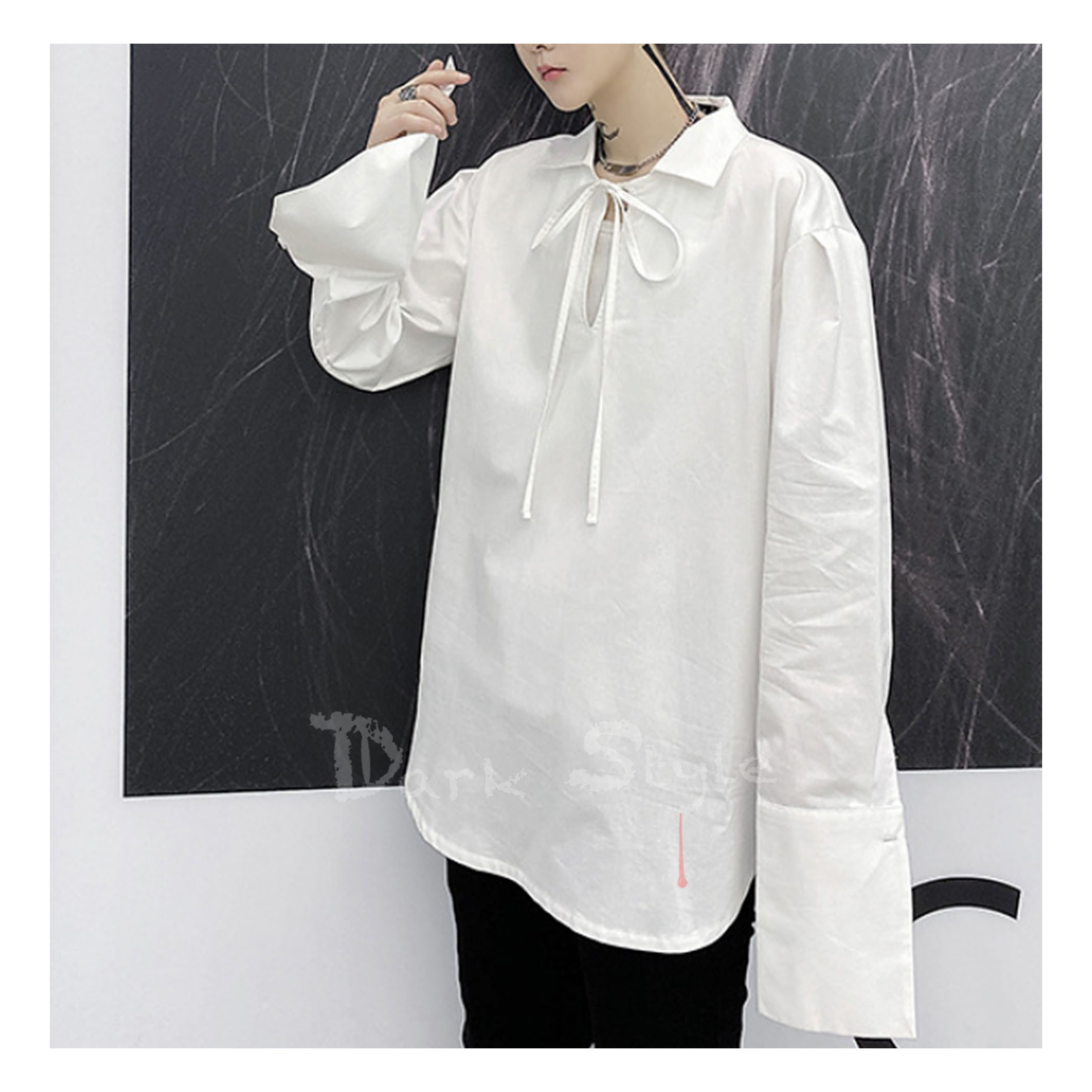 晴明-男用小水袖寬鬆長版襯衫