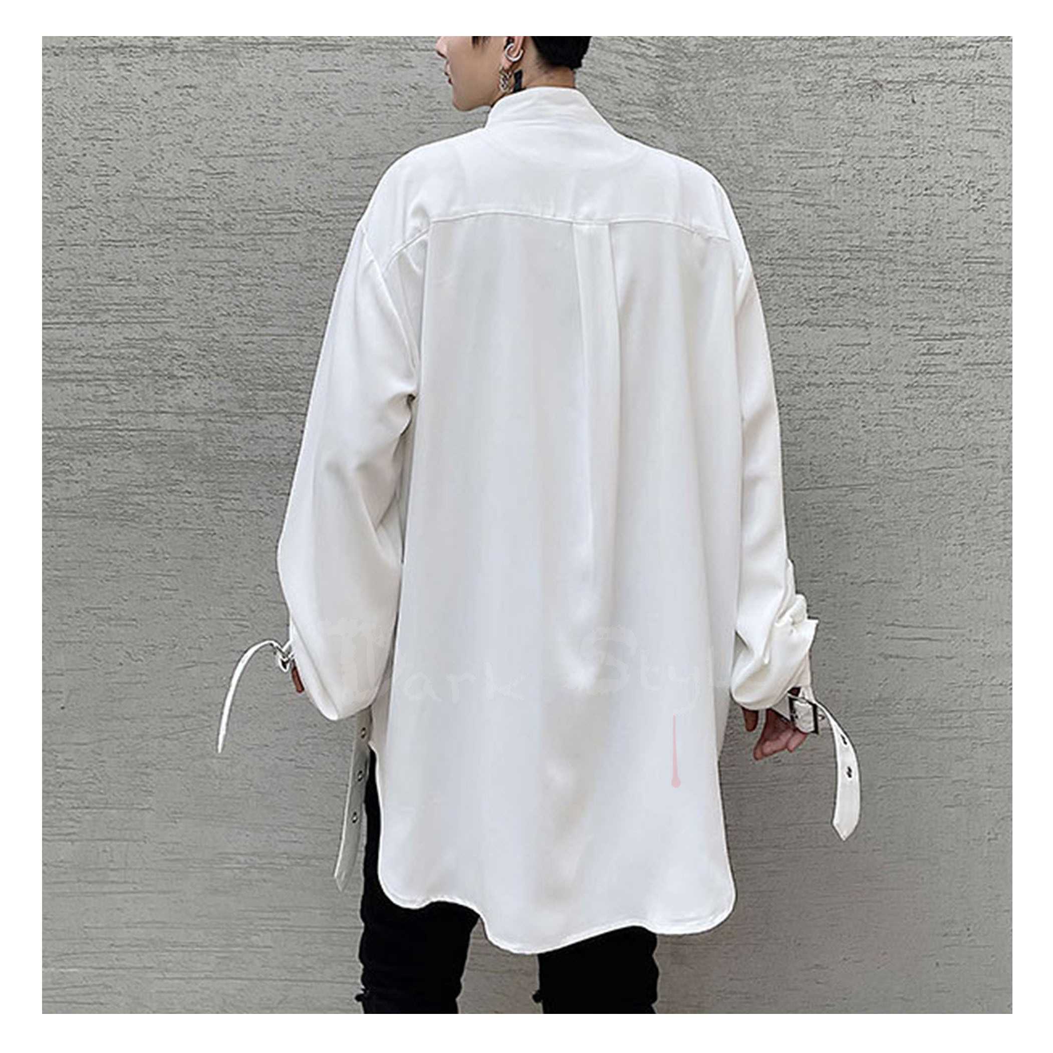 禁錮-長帶領純白中性襯衫