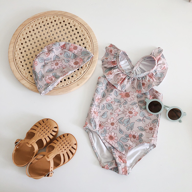手繪花草泳裝｜含帽