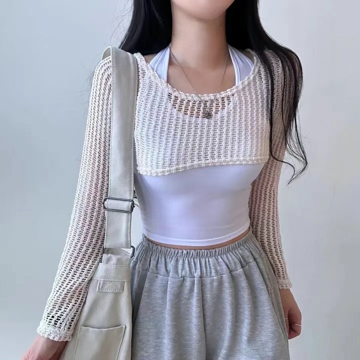 🇰🇷韓國 半截 洞洞 長袖罩衫 外搭