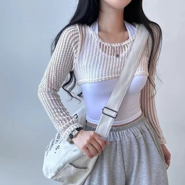 🇰🇷韓國 半截 洞洞 長袖罩衫 外搭