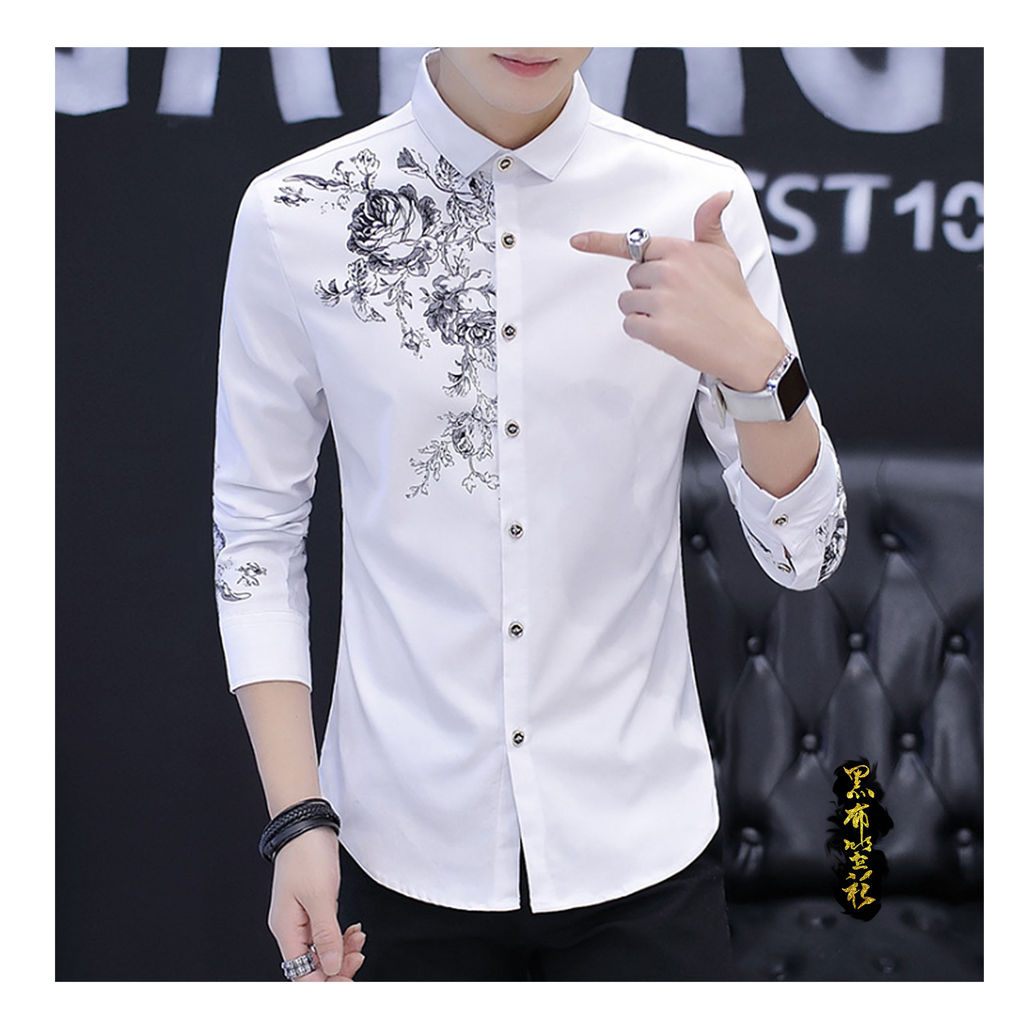 彈性修身印花中性襯衫 (圖騰/2色)