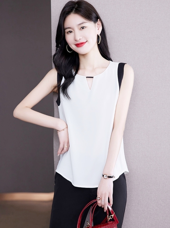 小V襟配色無袖上衣 兩色