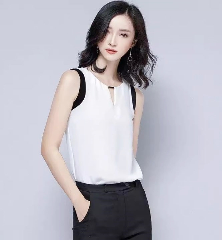 小V襟配色無袖上衣 兩色