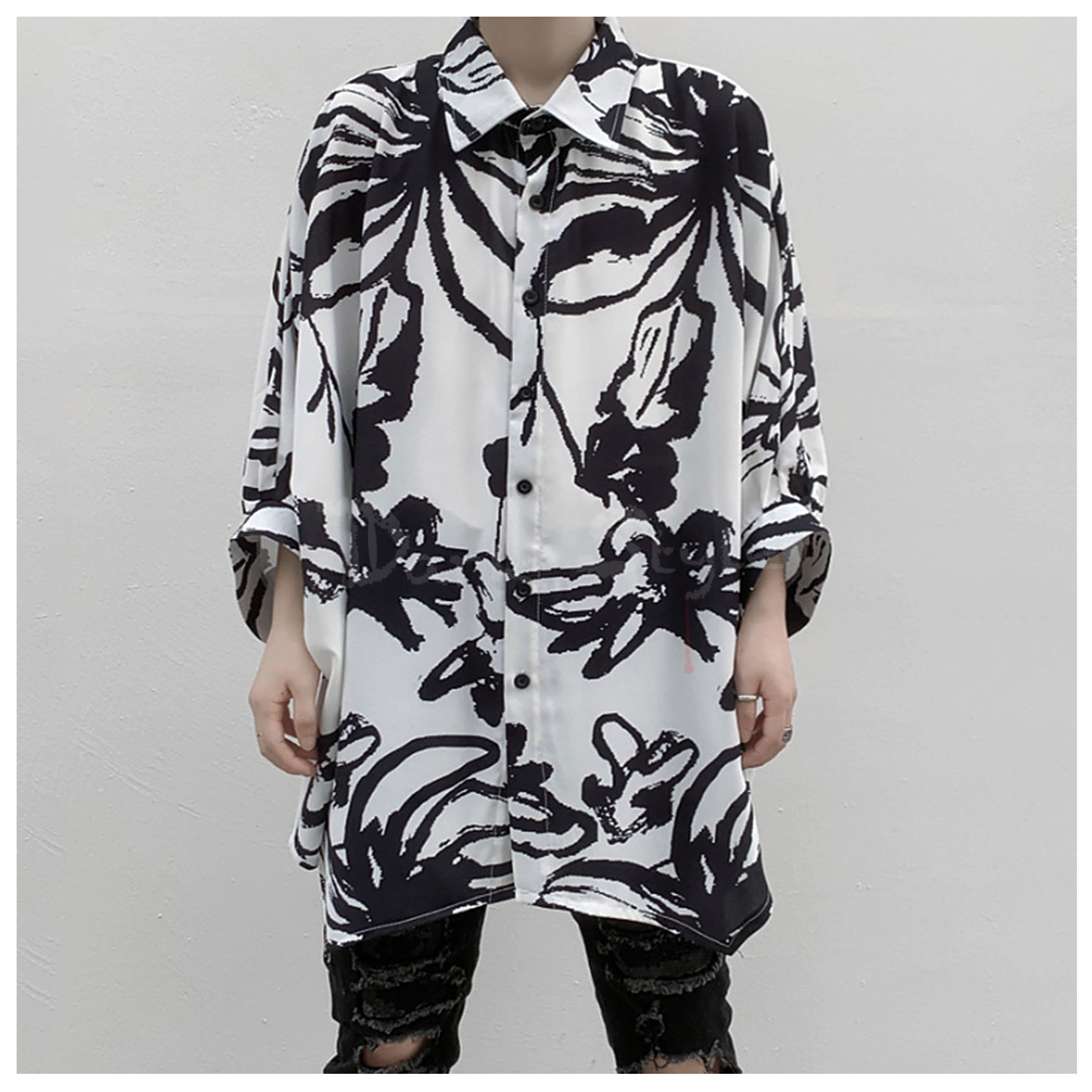 潑-水墨塗鴨寬鬆半袖襯衫