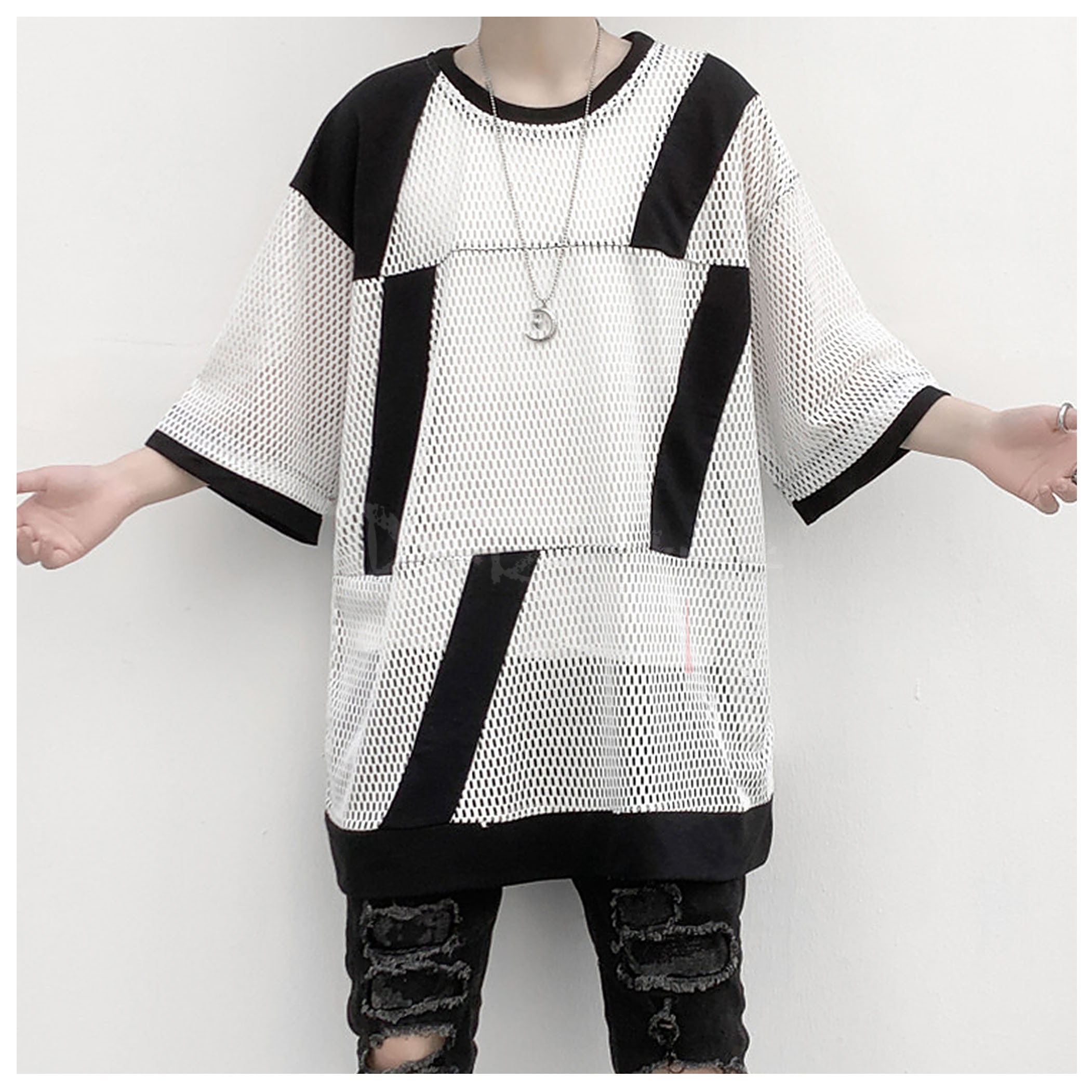 落-網眼撞色半袖上著 (機能層次)