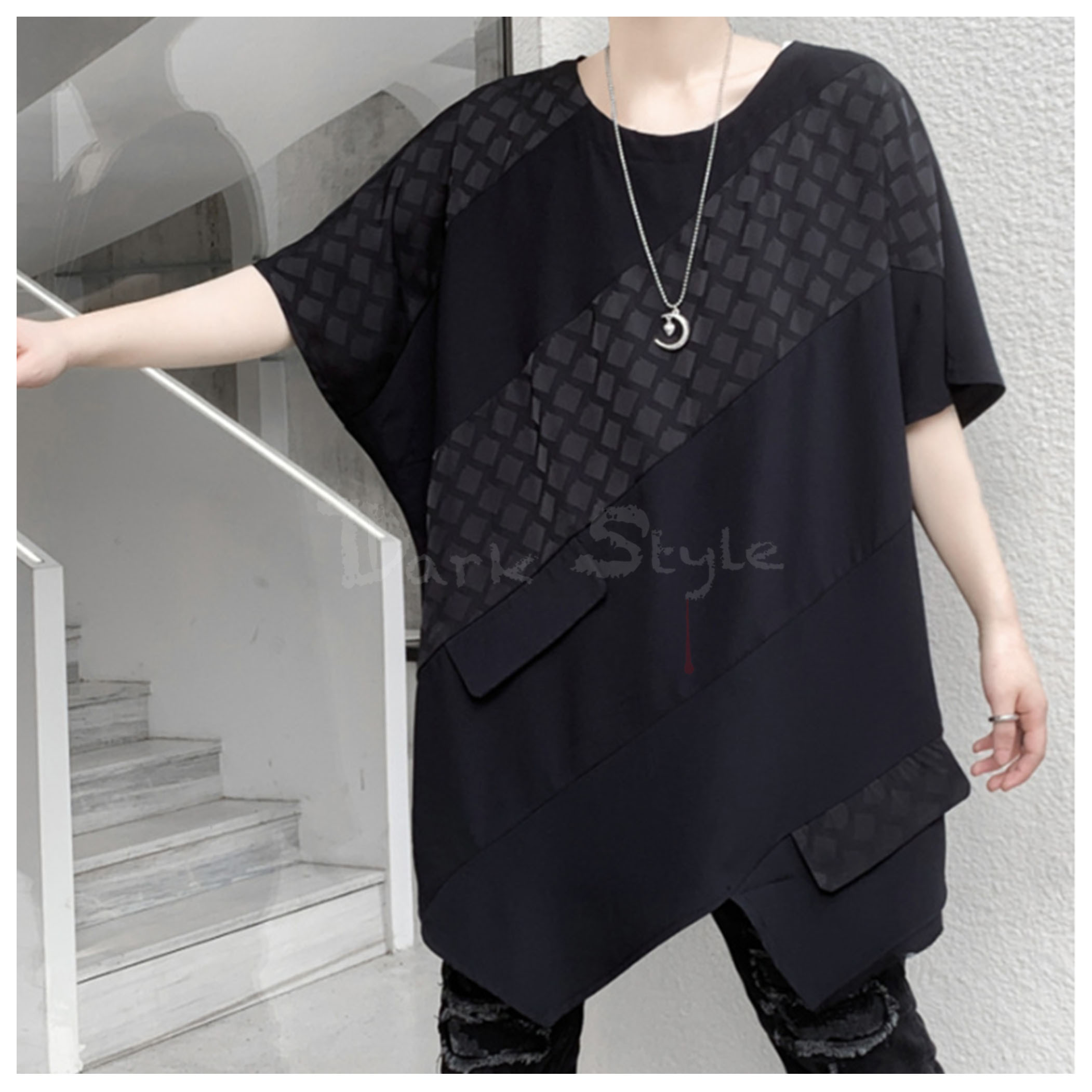 蜂-連肩袖拼布寬鬆上著