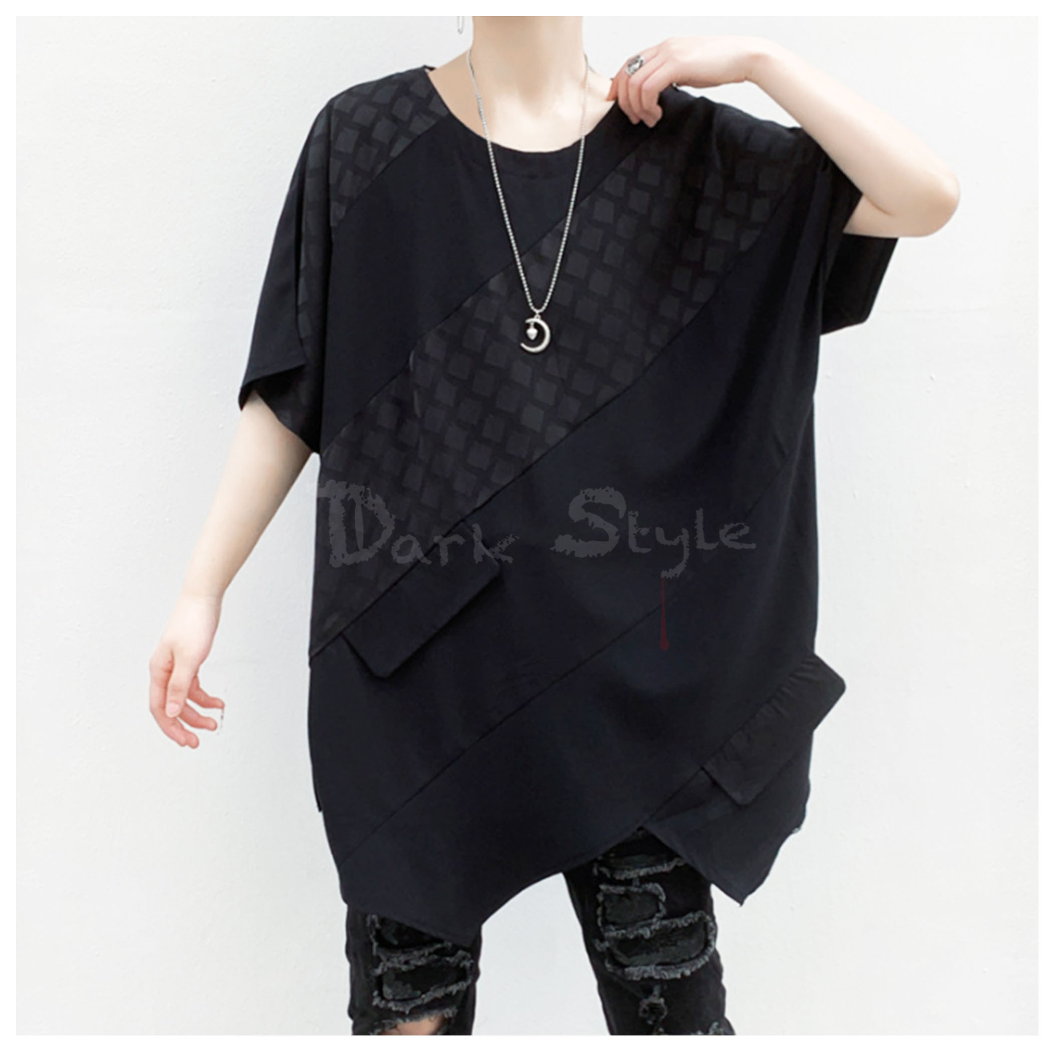 蜂-連肩袖拼布寬鬆上著