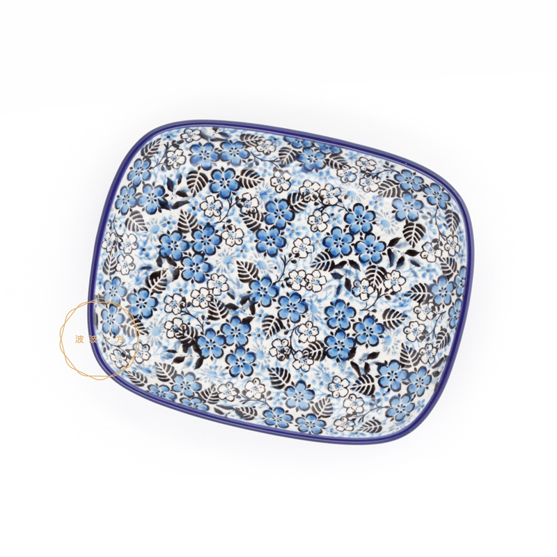 長方盤-18.5/15cm-花兒朵朵開 -藍