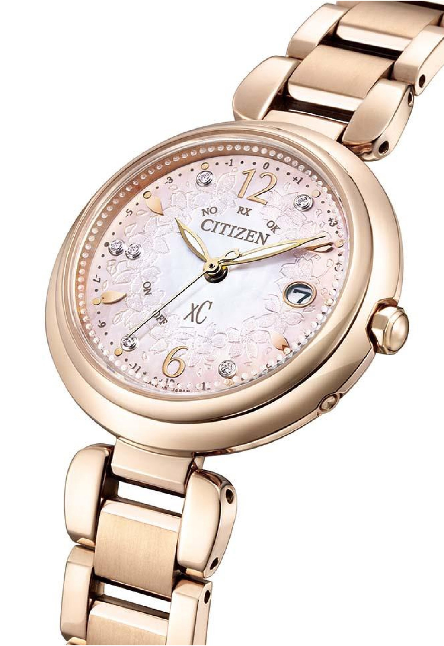萬年鐘錶 - Citizen 星辰錶  XC  光動能電波櫻花粉紅金鈦金屬女錶  ES9467-62W  錶徑29MM