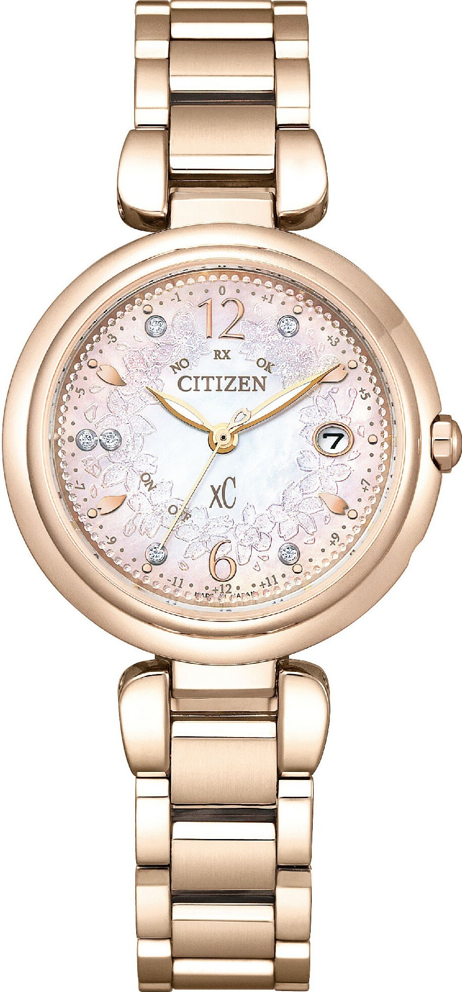 萬年鐘錶 - Citizen 星辰錶  XC  光動能電波櫻花粉紅金鈦金屬女錶  ES9467-62W  錶徑29MM