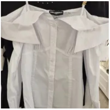 [S] KARL LAGERFELD OFF-THE-SHOULDER BUTTON DOWN TOP,WHITE, L3EAG561-WHT [FINAL SALE] (SKL673)