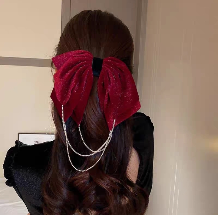 Rhinestone Chain Bow Hair Clip