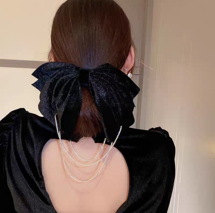 Rhinestone Chain Bow Hair Clip
