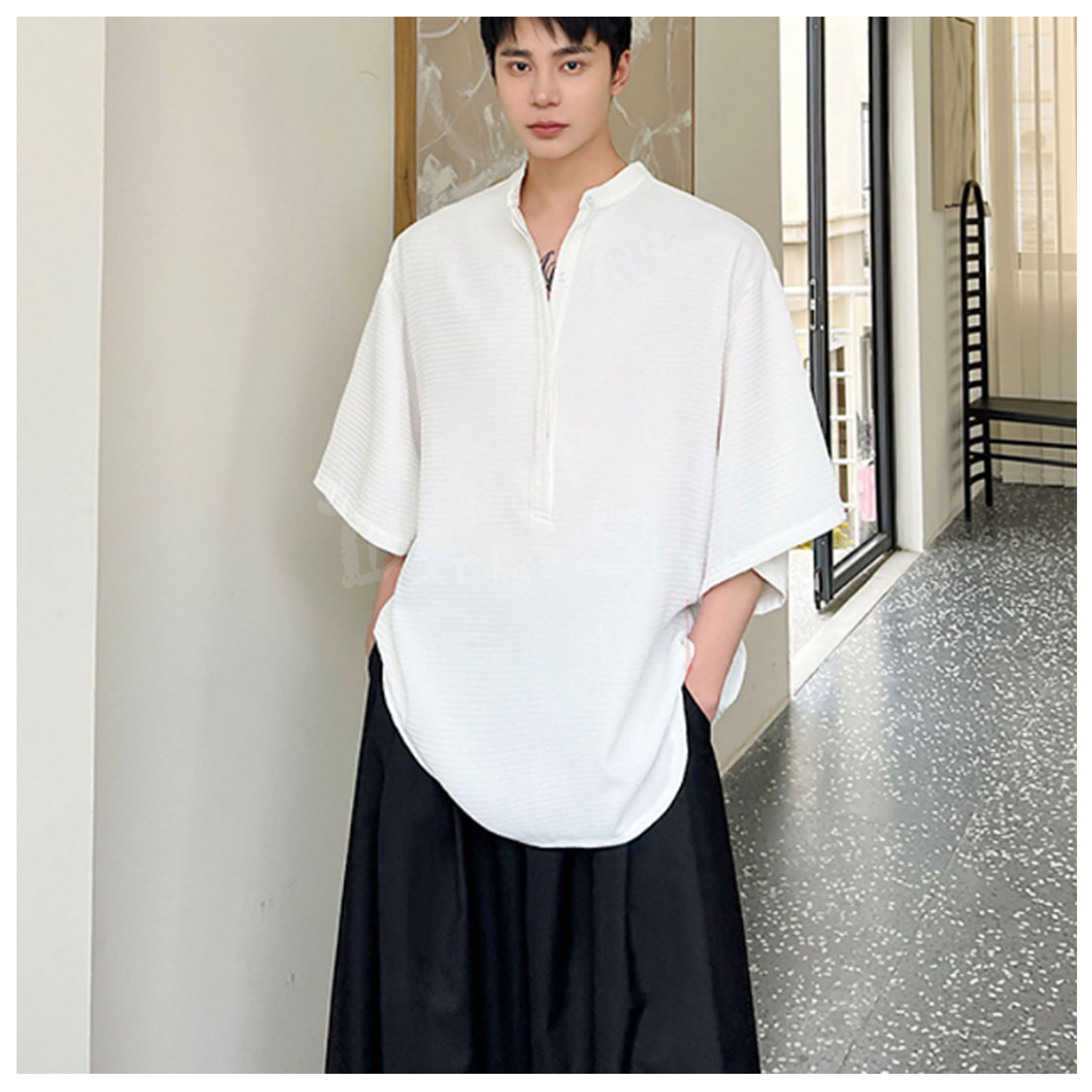 波-圓擺寬鬆傭懶半袖上著(2色)