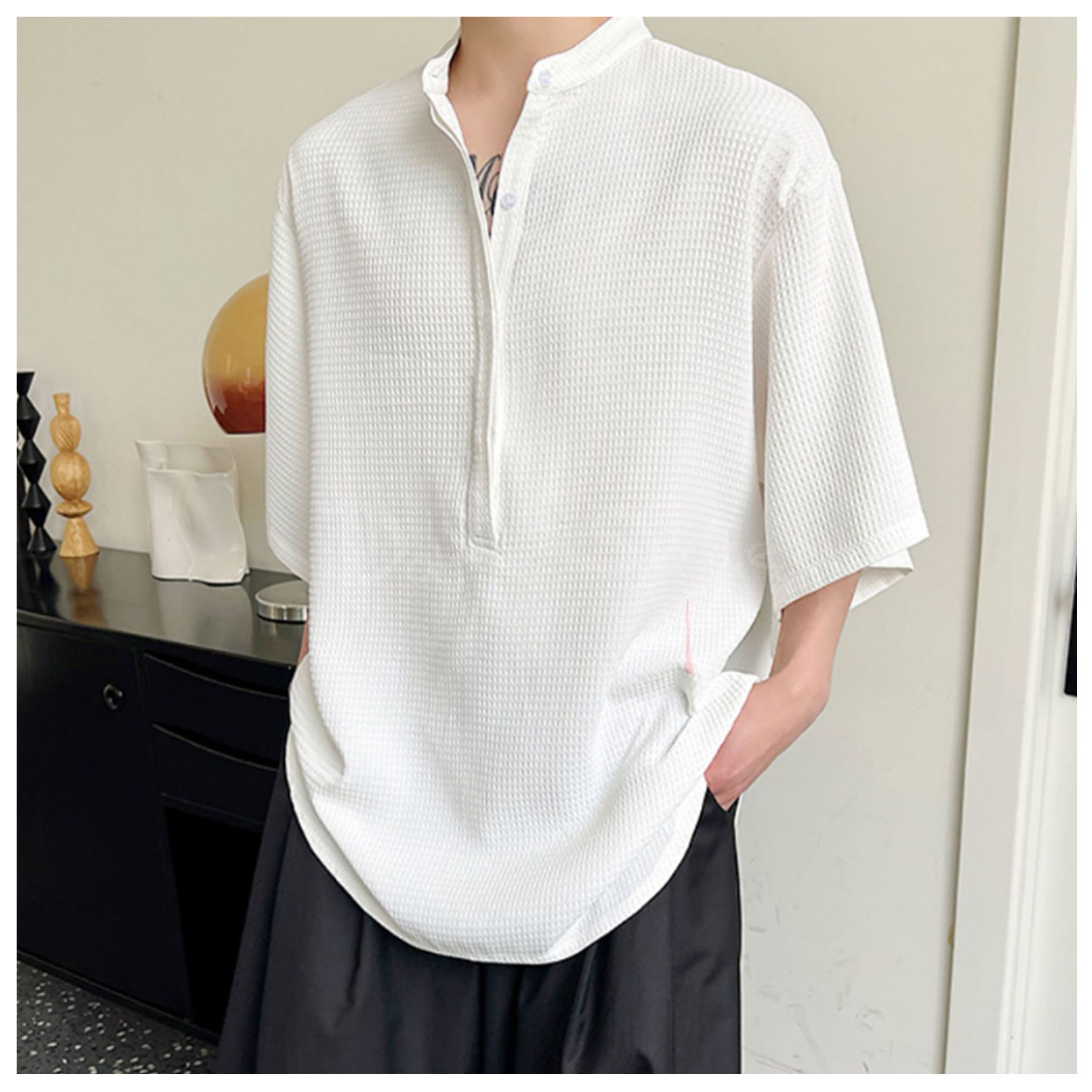 波-圓擺寬鬆傭懶半袖上著(2色)