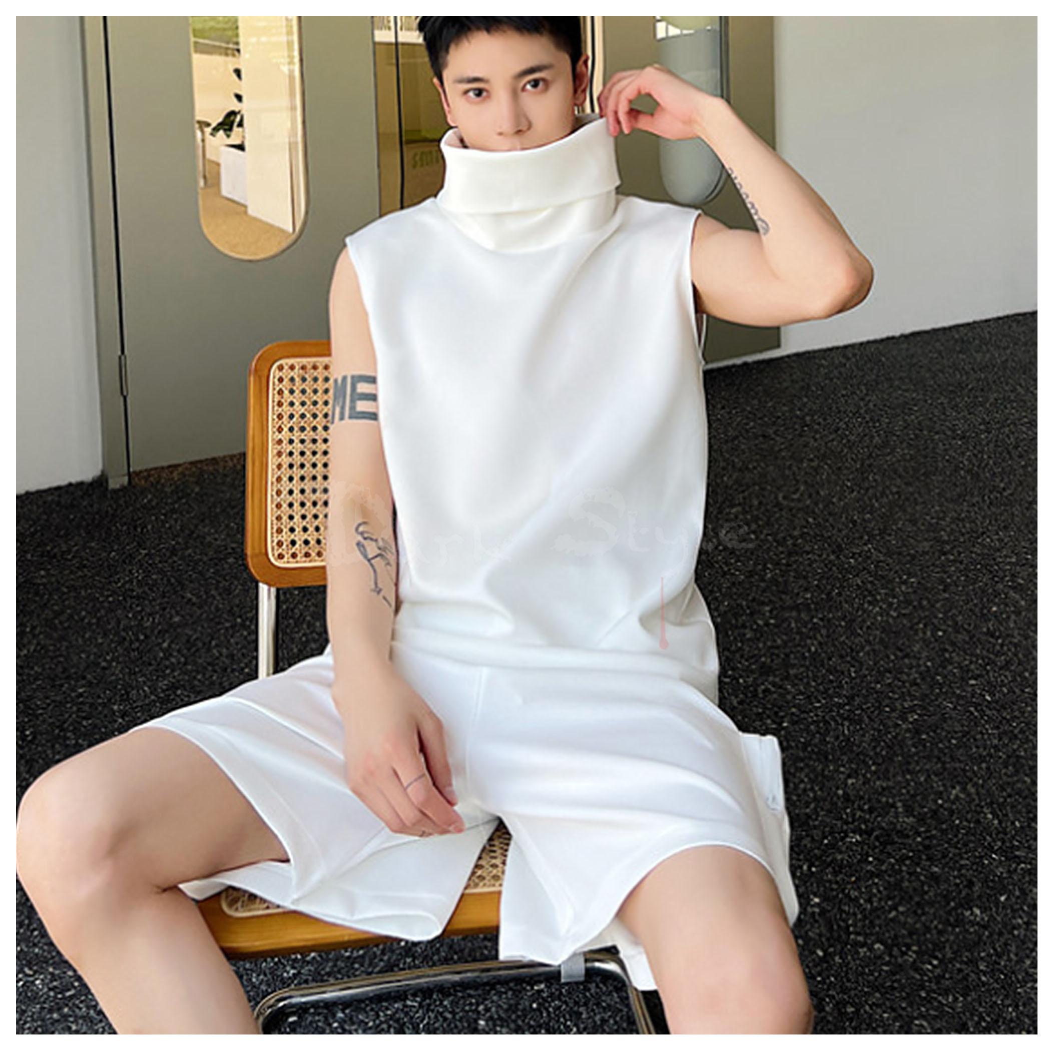 霧-立領無袖長版背心 (層次/2色)