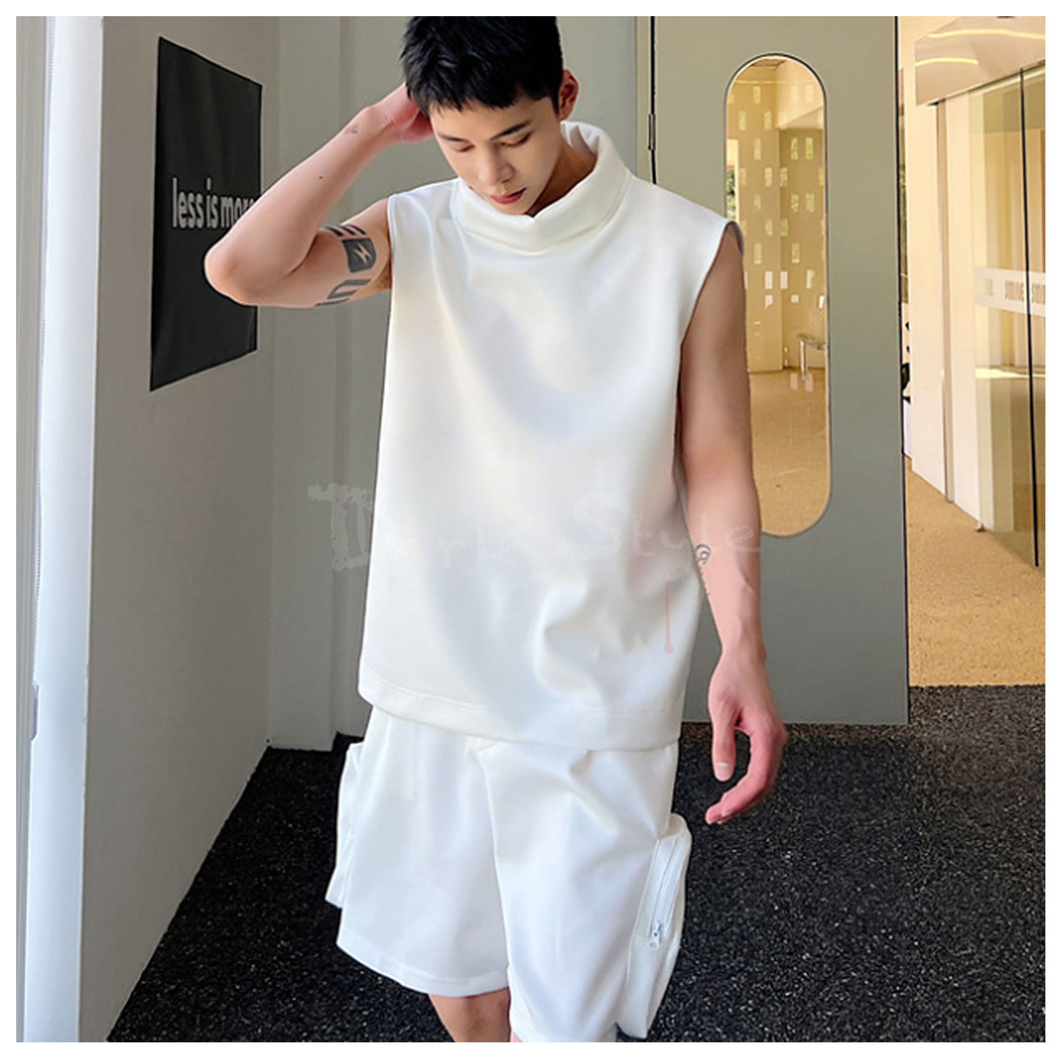 霧-立領無袖長版背心 (層次/2色)