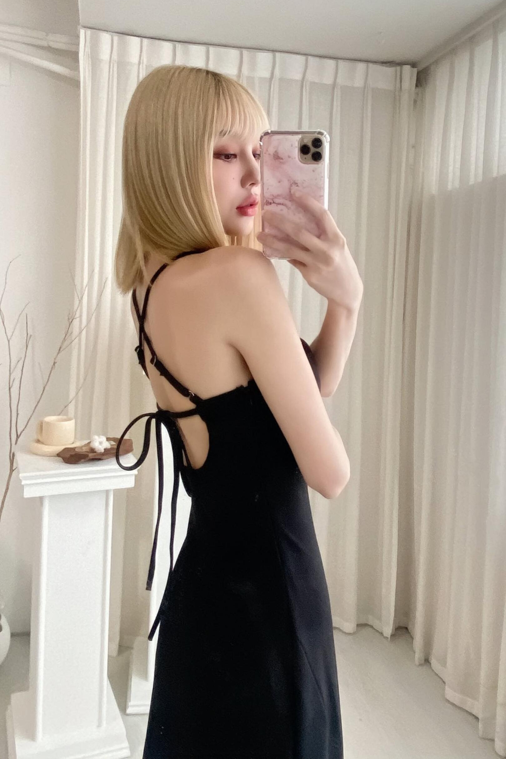 交叉綁帶美背開衩晚禮服長洋裝（黑色S/M）01