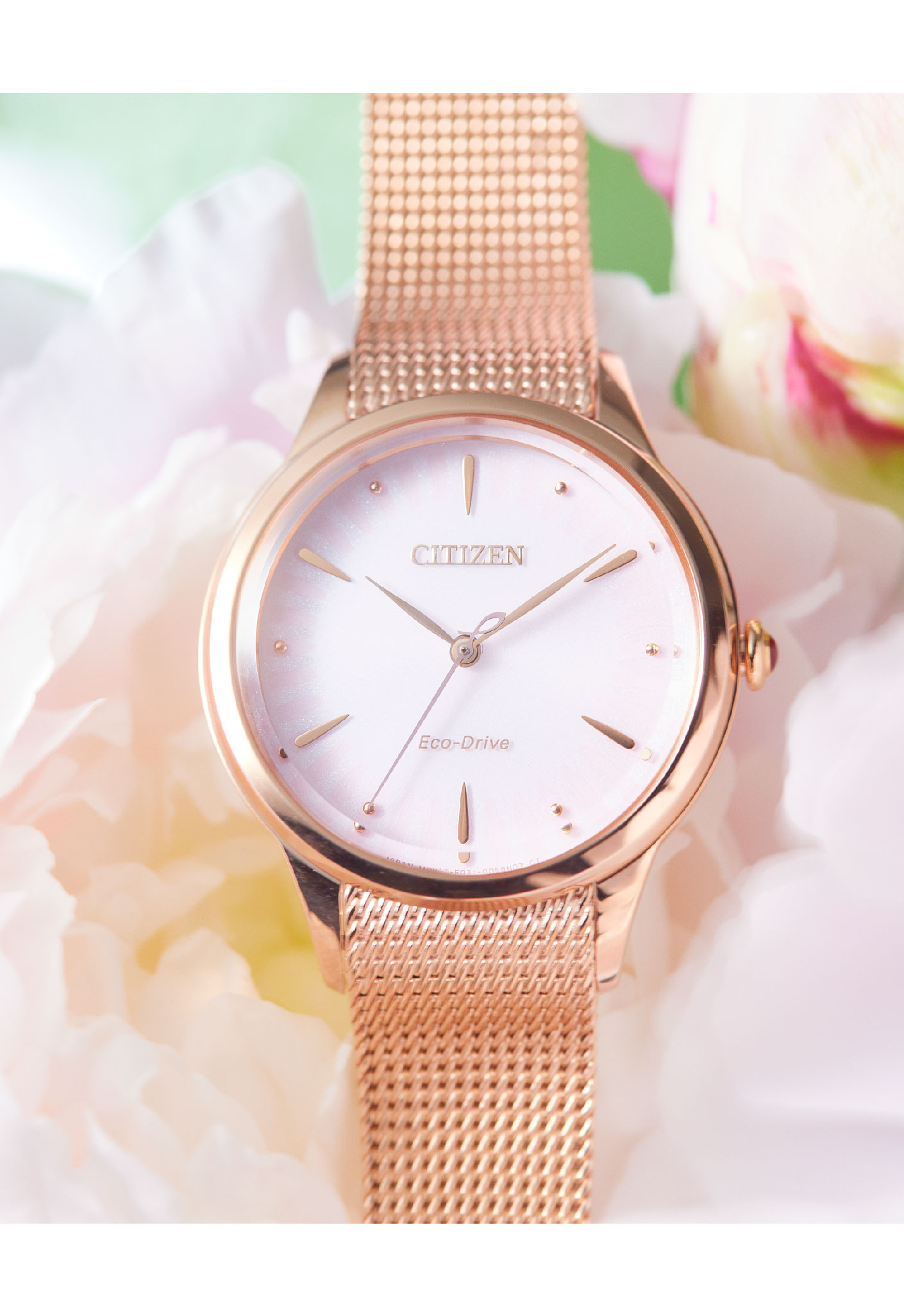 萬年鐘錶 - Citizen 星辰錶    非洲菊 光動能氣質大三針米蘭帶女錶  EM0819-80X   錶徑 32.5MM