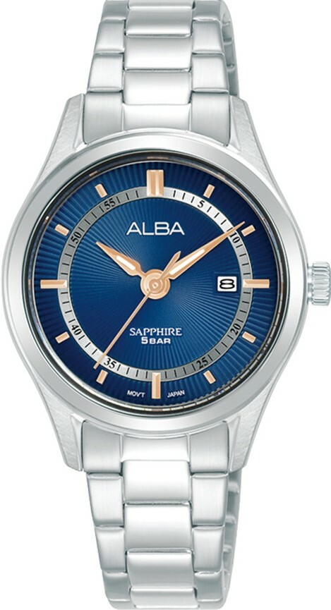萬年鐘錶 - ALBA    優雅經典藍面不鏽鋼女錶  AH7BQ5X1 /  VJ22-X396B  錶徑30MM