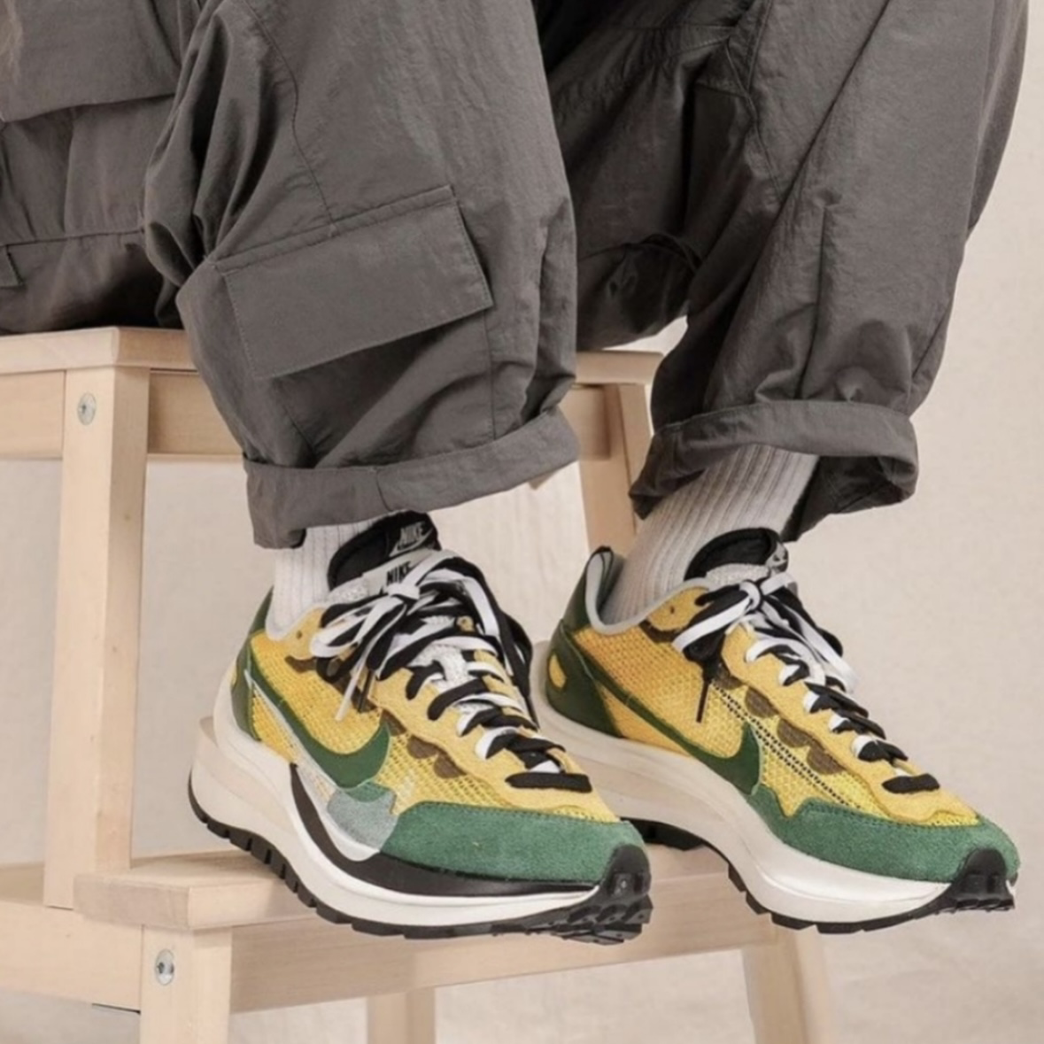 Nike Vaporwaffle x Sacai 黃綠 聯名 解構 雙勾 男女鞋